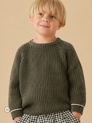 Khaki Grön - KIDLY by MORI Relaxed Ribbed Knitted Jumper - Bild 1 av 3