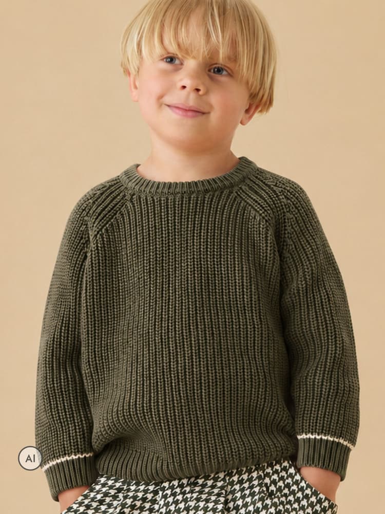Khaki Grön - KIDLY by MORI Relaxed Ribbed Knitted Jumper - Bild 1 av 3