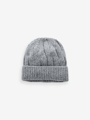 Grey Soft Cable Knitted Beanie Hat - Image 3 of 4