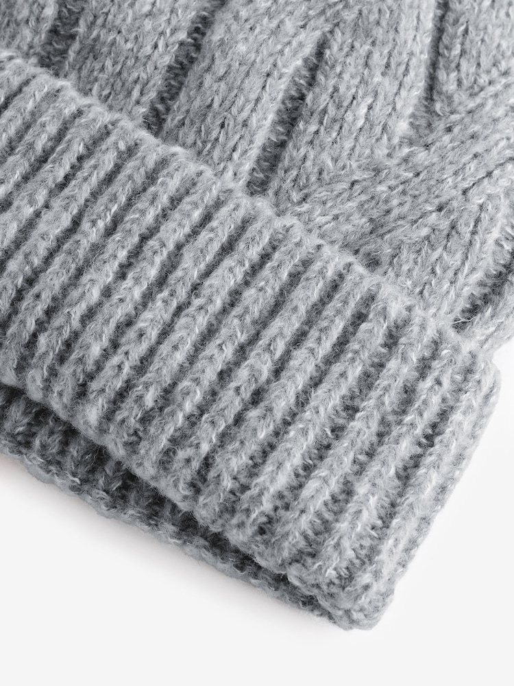 Grey Soft Cable Knitted Beanie Hat - Image 4 of 4