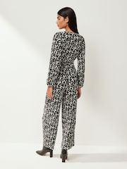 Black/White Long Sleeve Plisse Jumpsuit - Image 2 of 5