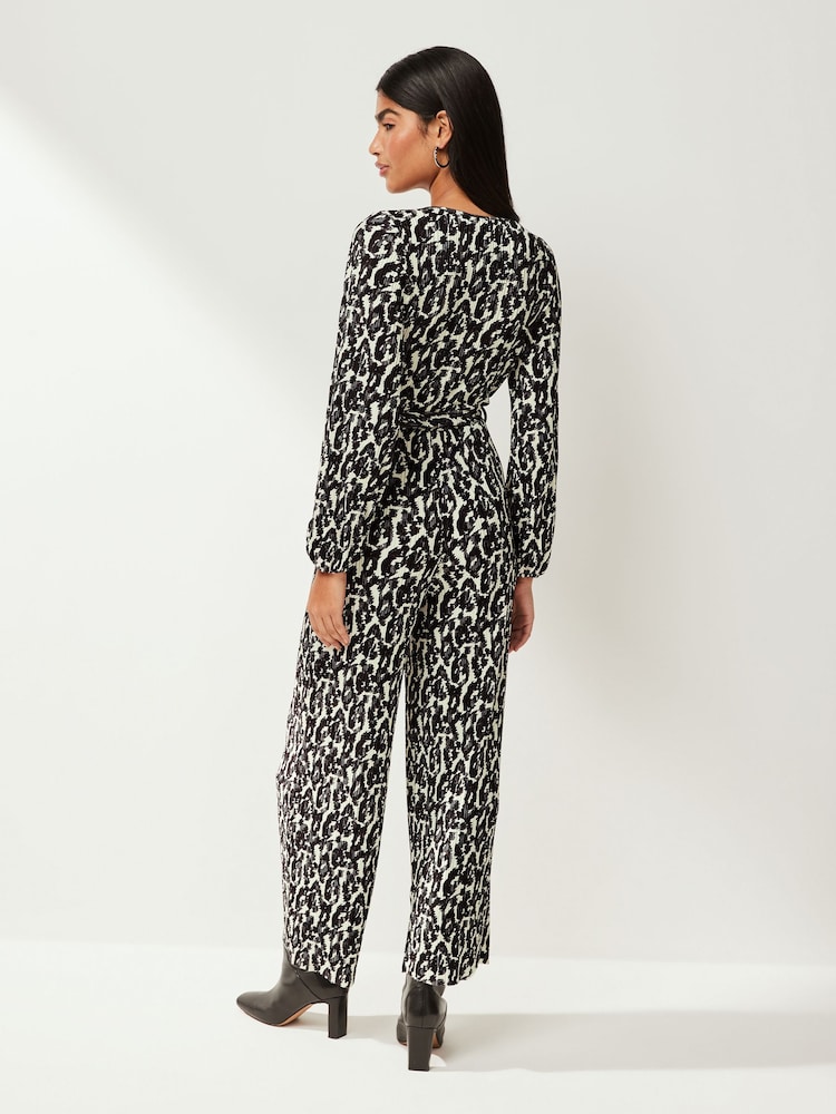 Black/White Long Sleeve Plisse Jumpsuit - Image 2 of 5