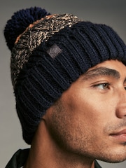 Ochre Yellow Colour Block Lined Bobble Hat - Image 2 of 5