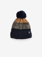 Ochre Yellow Colour Block Lined Bobble Hat - Image 3 of 5
