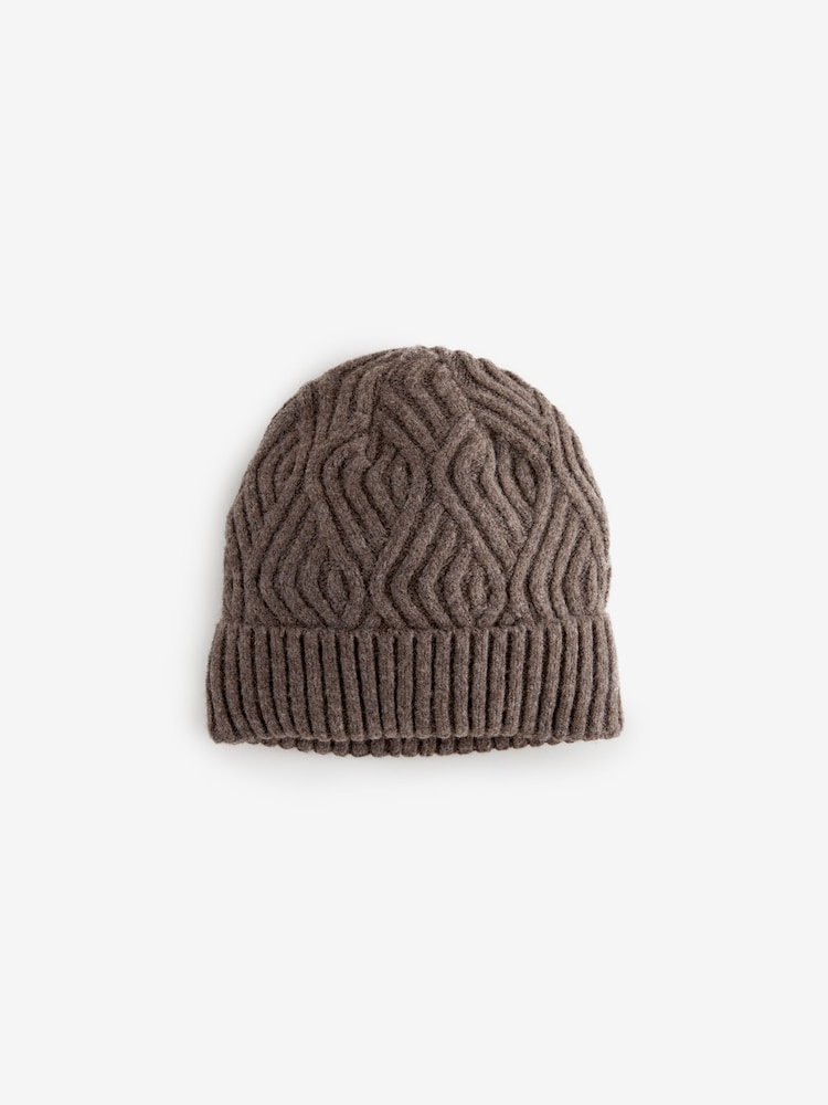 Brown Cable Knitted Beanie Hat - Image 2 of 5