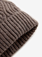 Brown Cable Knitted Beanie Hat - Image 3 of 5