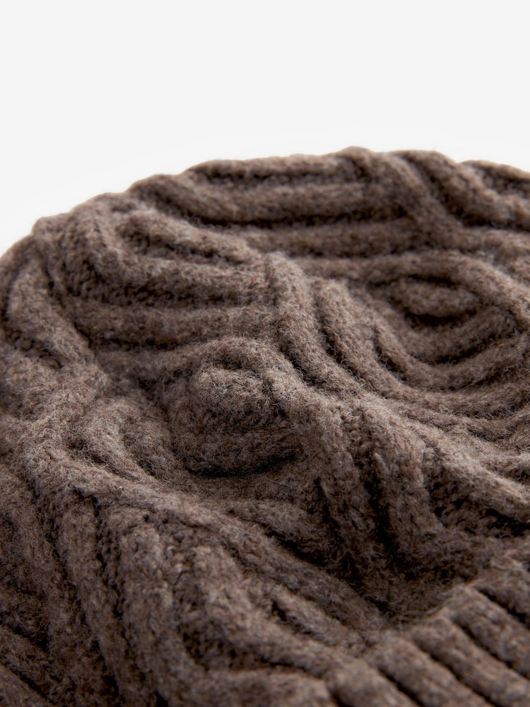 Brown Cable Knitted Beanie Hat - Image 5 of 5