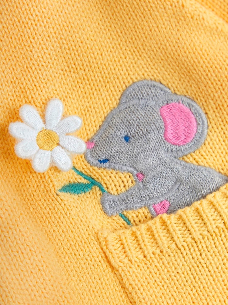 JoJo Maman Bébé Yellow Mouse Pocket Cardigan - Image 6 of 6