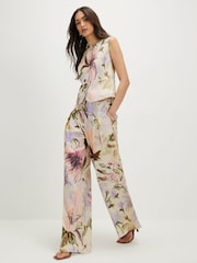 River Island Pink Floral Print Wide Leg Trousers - Image 1 of 4