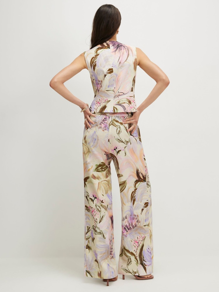 River Island Pink Floral Print Wide Leg Trousers - Image 2 of 4 River Island Pink Floral Print Wide Leg Trousers - Image 2 of 4