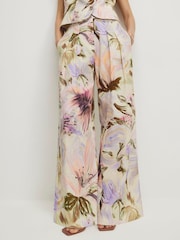 River Island Pink Floral Print Wide Leg Trousers - Image 3 of 4