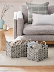 Grey Plastic Wicker Set of 2 Storage Basket - Image 1 of 4
