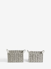 Grey Plastic Wicker Set of 2 Storage Basket - Image 4 of 4