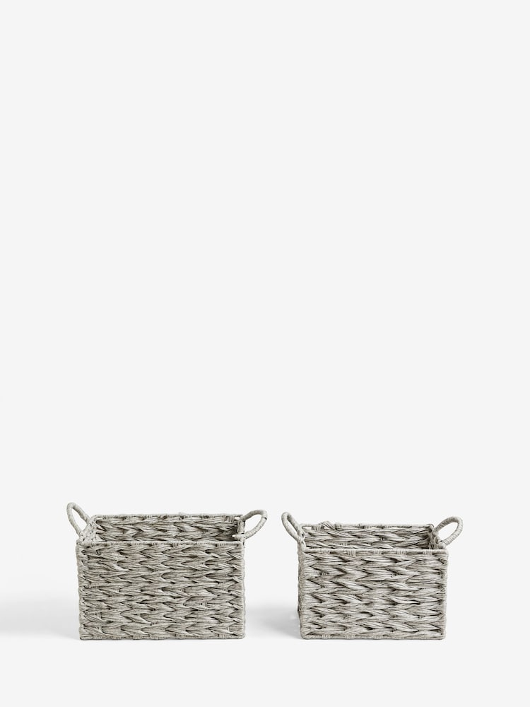 Grey Plastic Wicker Set of 2 Storage Basket - Image 4 of 4 Grey Plastic Wicker Set of 2 Storage Basket - Image 4 of 4