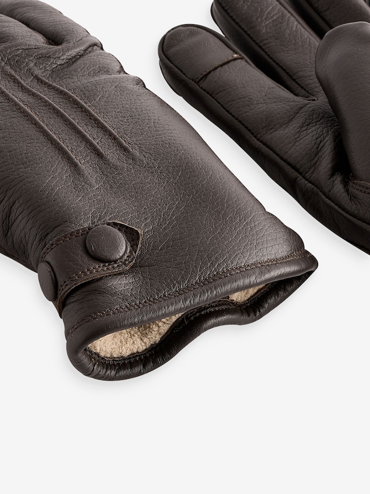 Brown Leather Borg Lined Gloves - Image 2 of 3