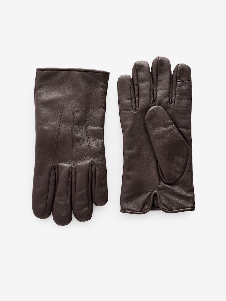 Marrón - Guantes de cuero con forro polar - Imagen 1 de 3