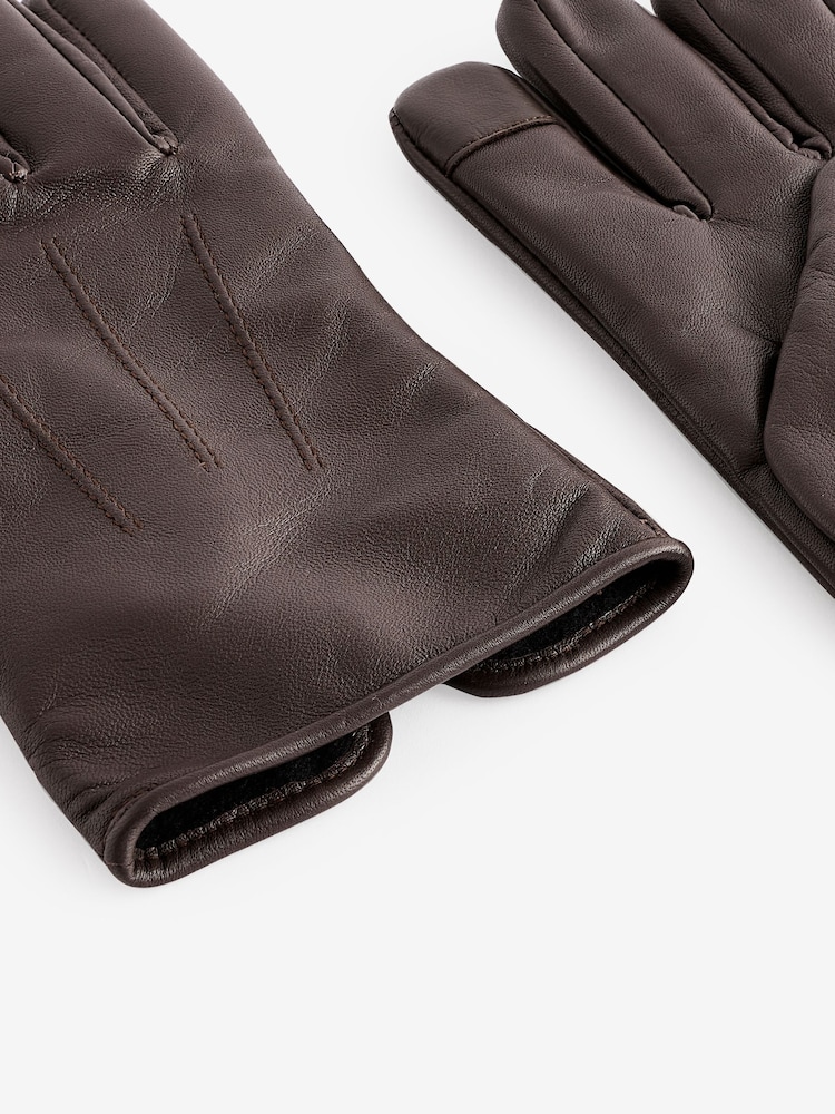 Marrón - Guantes de cuero con forro polar - Imagen 2 de 3