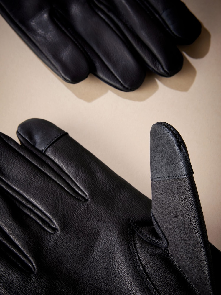 Black Signature Leather Cashmere Lined Gloves - Image 2 of 4