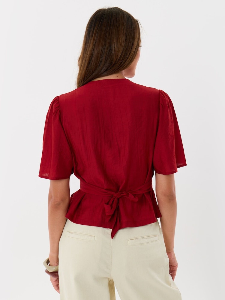 Threadbare Red Flutter Sleeves Top - Image 2 of 5 Threadbare Red Flutter Sleeves Top - Image 2 of 5