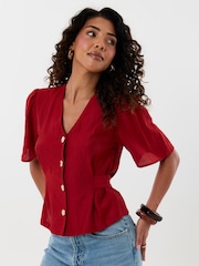 Threadbare Red Flutter Sleeves Top - Image 4 of 5