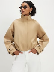 River Island Brown Funnel Neck Chopped Trench Jacket - Image 1 of 4