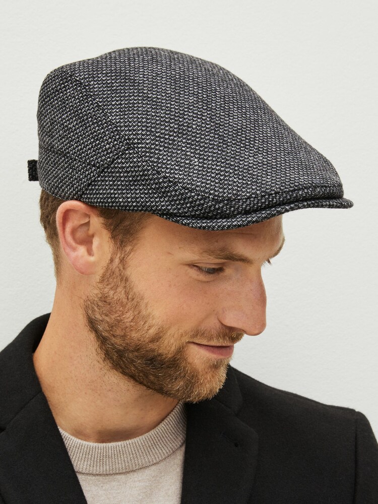 Charcoal Grey Texture Flat Cap - Image 1 of 5