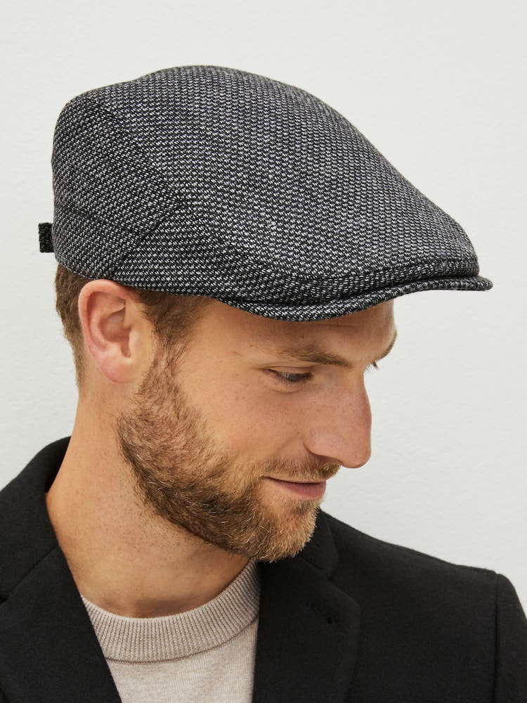 Charcoal Grey Texture Flat Cap - Image 1 of 5 Charcoal Grey Texture Flat Cap - Image 1 of 5