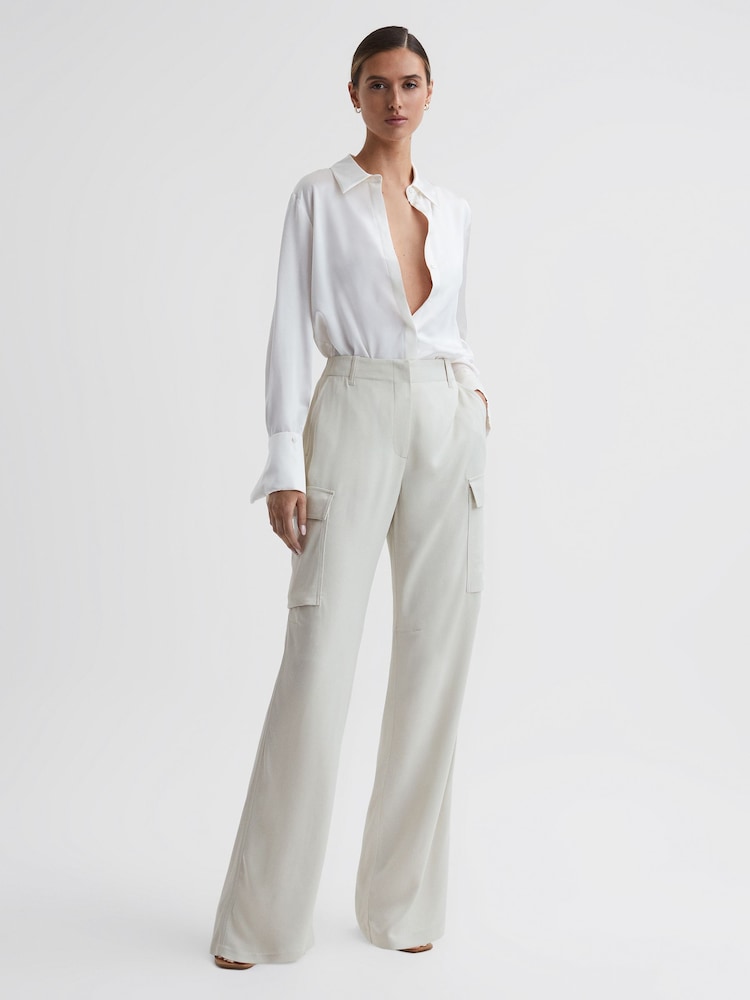 Reiss Neutral Drew Wide Leg Combat Trousers - Image 1 of 5