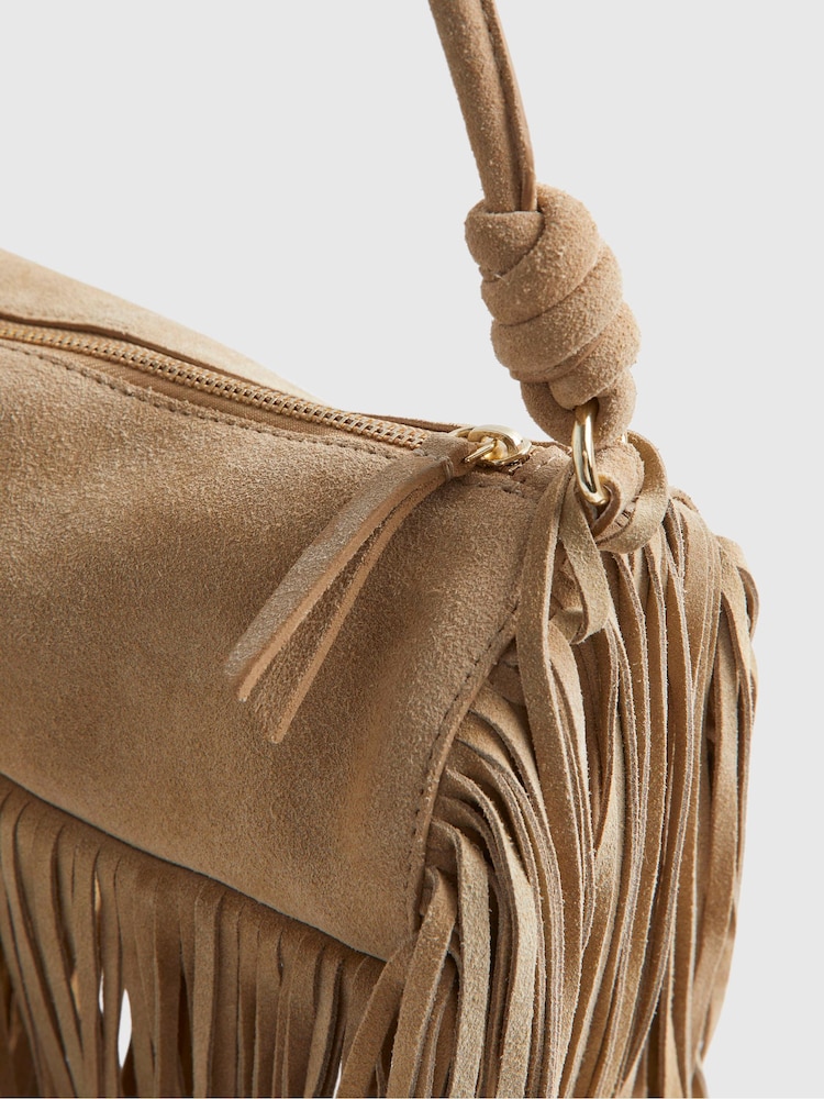 River Island Brown Mega Fringe Suede Cylinder Bag - Image 5 of 5