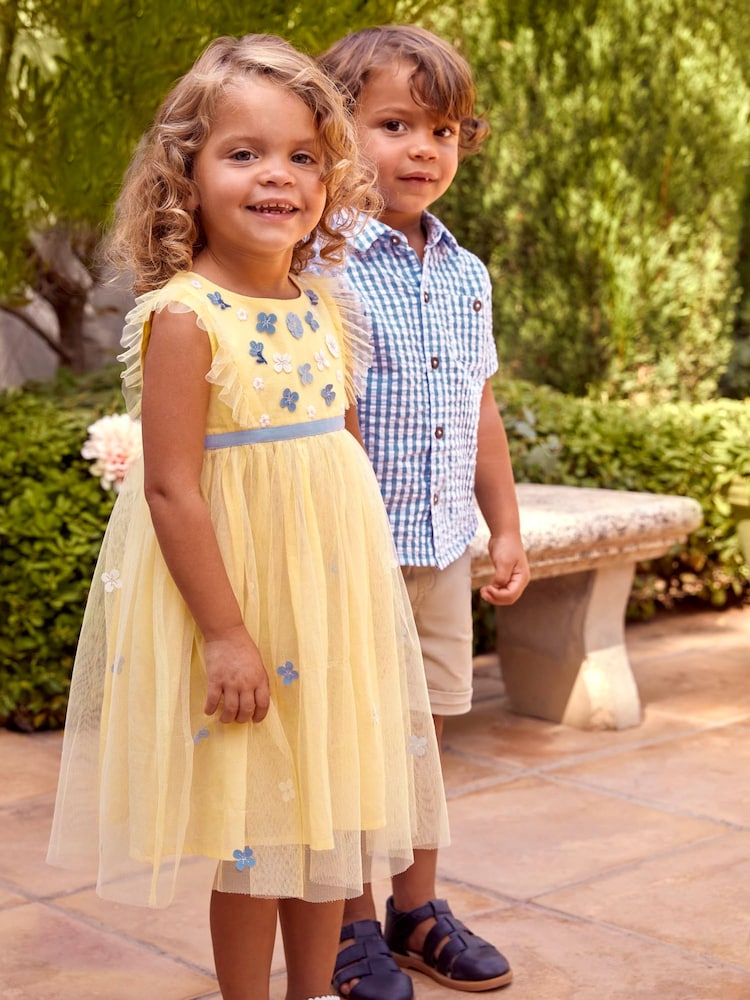 JoJo Maman Bébé Yellow Floral Tulle Pretty Party Dress - Image 1 of 7