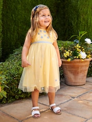 JoJo Maman Bébé Yellow Floral Tulle Pretty Party Dress - Image 4 of 7