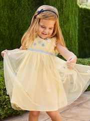 JoJo Maman Bébé Yellow Floral Tulle Pretty Party Dress - Image 5 of 7
