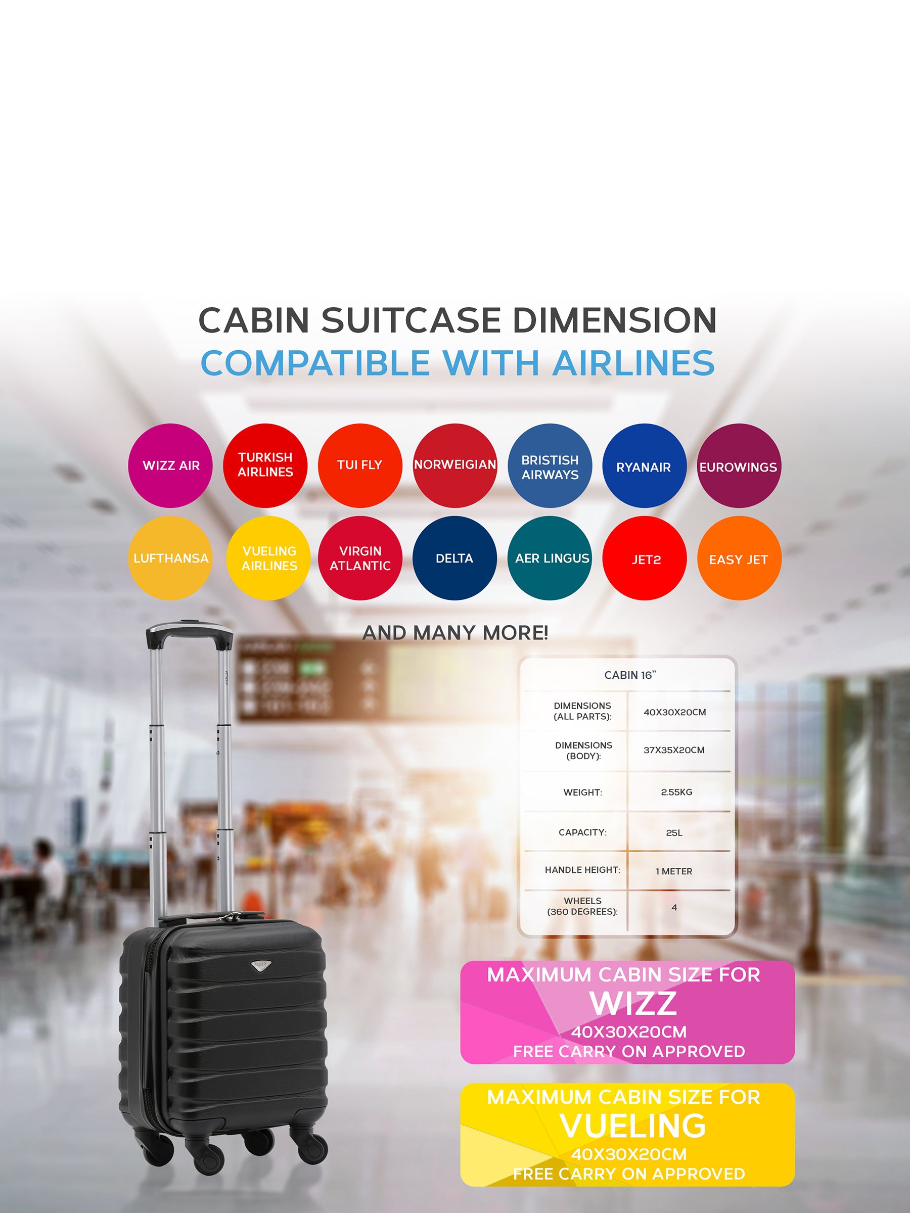 Buy Flight Knight Lightweight 4 Wheel ABS Hard Case Suitcases Cabin Carry On Hand Luggage Approved for Over 100 Airlines from Next Canada