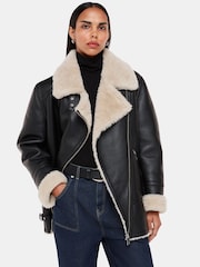 Whistles Black Faux Fur Aviator Coat - Image 1 of 5
