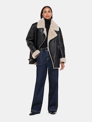 Whistles Black Faux Fur Aviator Coat - Image 3 of 5