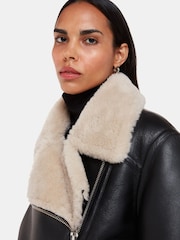 Whistles Black Faux Fur Aviator Coat - Image 4 of 5