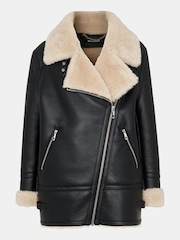 Whistles Black Faux Fur Aviator Coat - Image 5 of 5