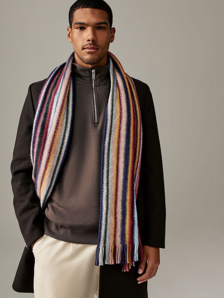 Multicolour Stripe Knitted Scarf - Image 1 of 4 Multicolour Stripe Knitted Scarf - Image 1 of 4