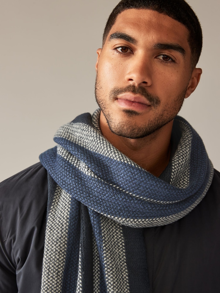 Blue Stripe Knitted Scarf - Image 2 of 3 Blue Stripe Knitted Scarf - Image 2 of 3