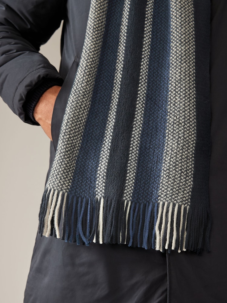 Blue Stripe Knitted Scarf - Image 3 of 3 Blue Stripe Knitted Scarf - Image 3 of 3