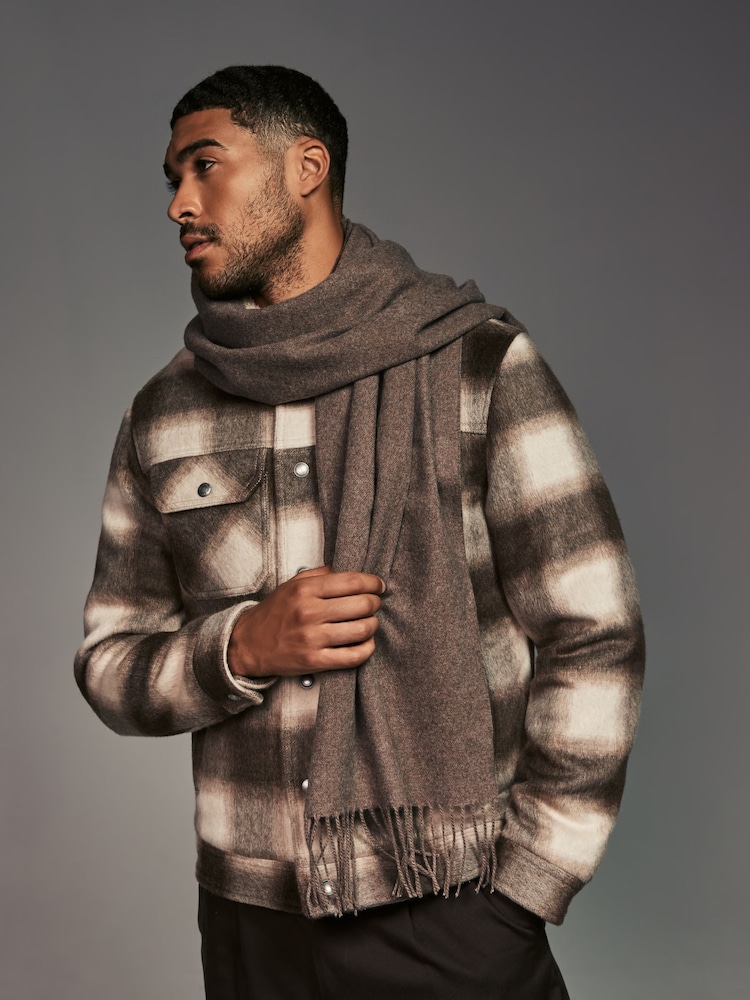 Neutral Woven Scarf with Wool - Image 1 of 5