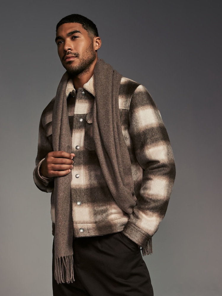 Neutral Woven Scarf with Wool - Image 2 of 5