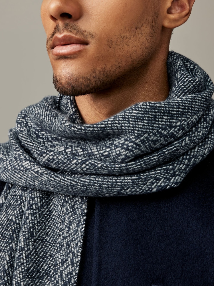 Navy Blue Herringbone Woven Scarf - Image 2 of 4