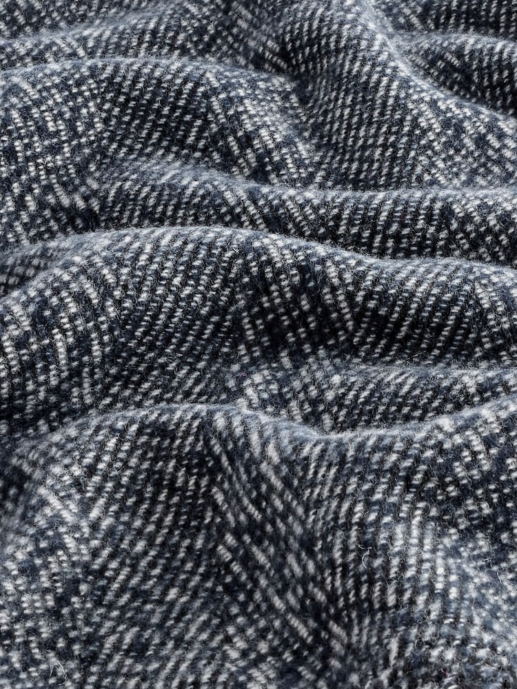 Navy Blue Herringbone Woven Scarf - Image 4 of 4 Navy Blue Herringbone Woven Scarf - Image 4 of 4