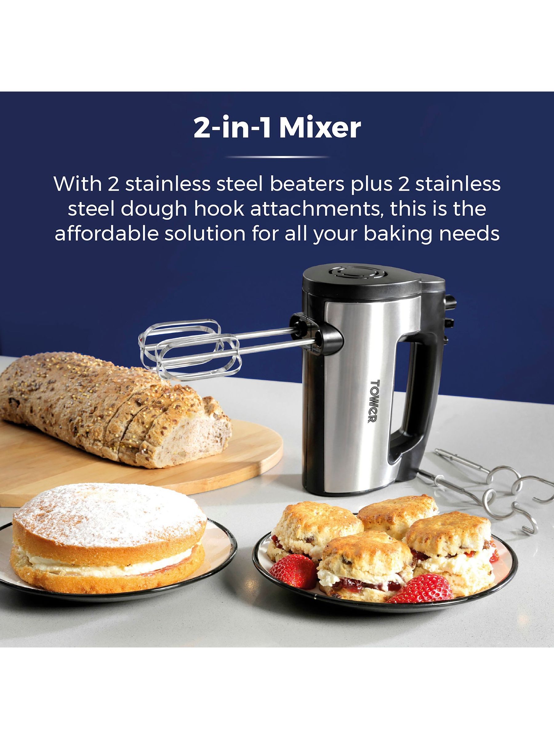 Tower Silver 300w Hand Mixer