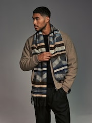 Grey Geometric Pattern Woven Scarf - Image 2 of 5