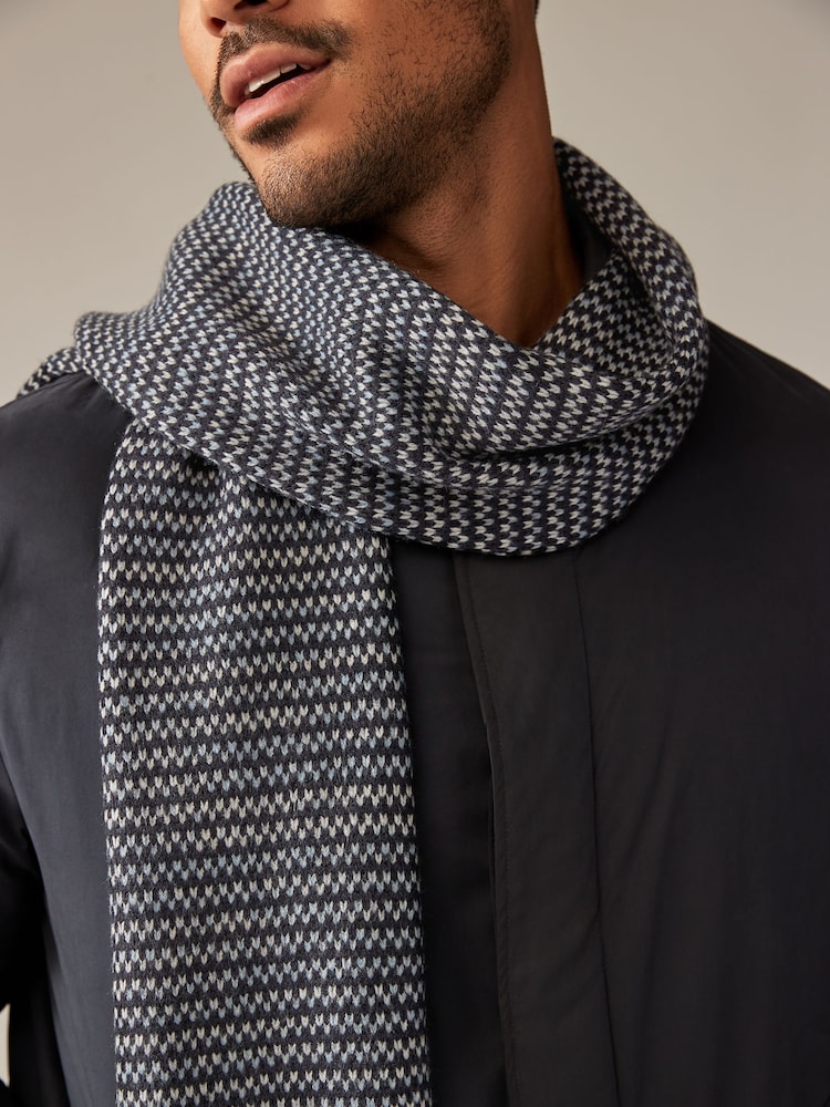 Navy Blue Birdseye Textured Knitted Scarf - Image 2 of 5