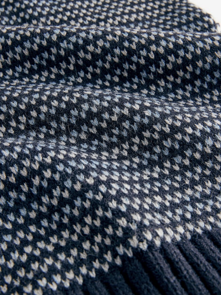 Navy Blue Birdseye Textured Knitted Scarf - Image 5 of 5