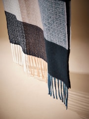 Navy Blue/Neutral Signature Check Woven Scarf with Cashmere - Image 3 of 3