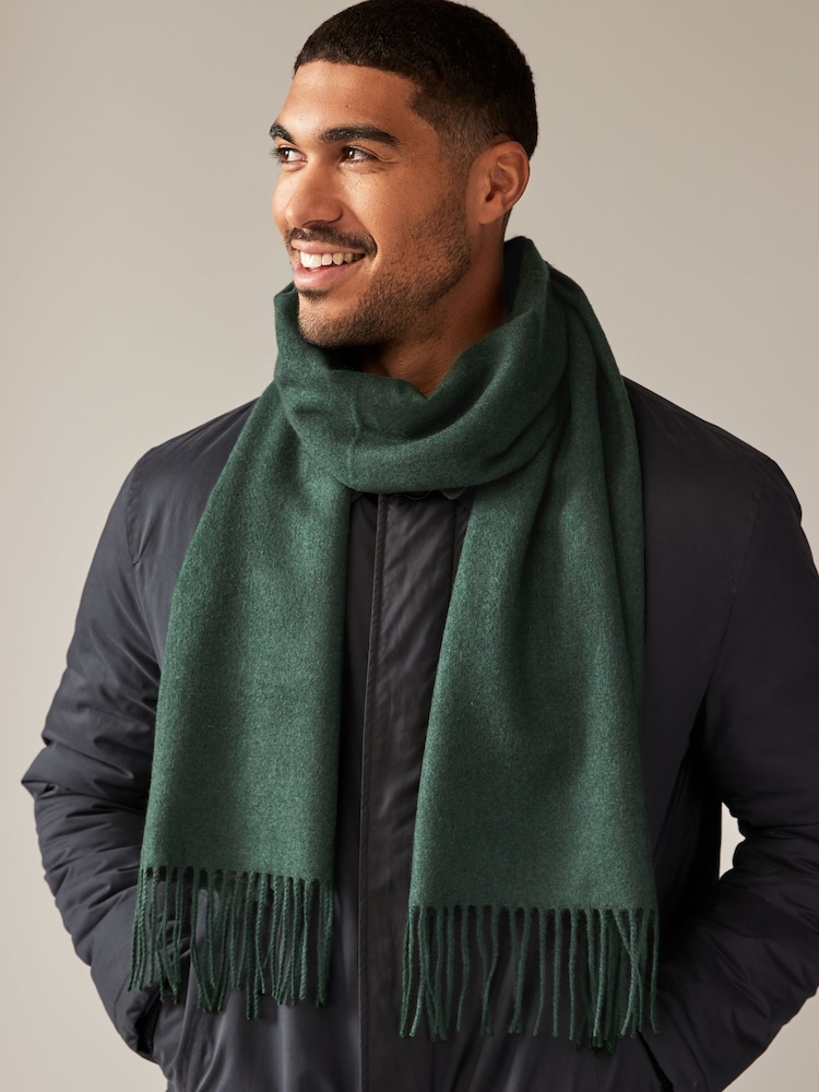 Emerald Green Woven Scarf with Wool - Image 1 of 6